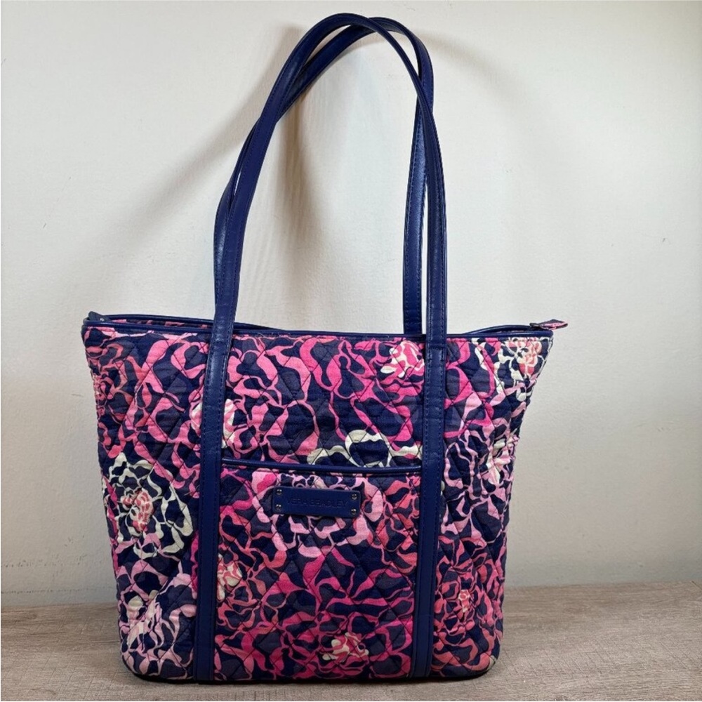 Vera Bradley Navy, Pink & White Floral Quilted Shoulder Tote Bag